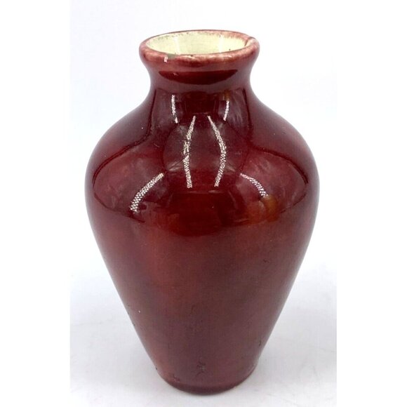 Majolica Pottery Vase Small Burgundy Flower Tulip Daffodil Motif 4" Vtg - Picture 5 of 8